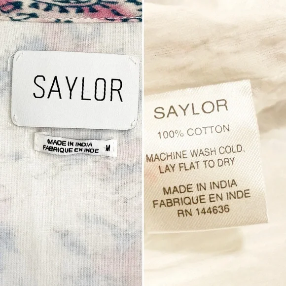 SAYLOR Evelynne Blockprint Floral Mini Tiered Dress Cotton Size Medium - Picture 8 of 9